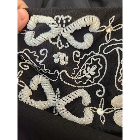 Vtg Cache 90s Y2K Silk Floral Beaded Midi Matching Scarf Black Slip Dress Sz 12 - Picture 8 of 11